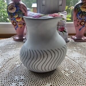 Pottery Vase White Signed